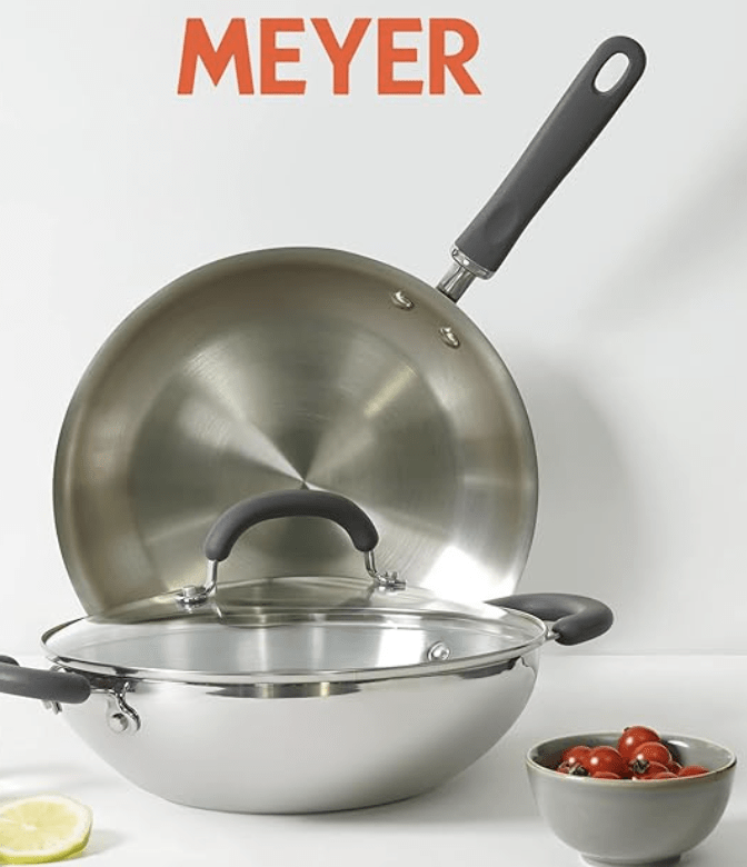 Meyer Trivantage Nickel Free Stainless Steel 3 Piece Cookware Set | Triply Cookware Set with Heavy Bottom | Induction base cookware set - 26cm Frying Pan + Kadai with Interchangeable Lid, Silver-2