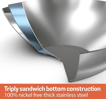 Meyer Trivantage Nickel Free Stainless Steel 3 Piece Cookware Set | Triply Cookware Set with Heavy Bottom | Induction base cookware set - 26cm Frying Pan + Kadai with Interchangeable Lid, Silver