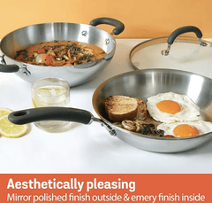 Meyer Trivantage Nickel Free Stainless Steel 3 Piece Cookware Set | Triply Cookware Set with Heavy Bottom | Induction base cookware set - 26cm Frying Pan + Kadai with Interchangeable Lid, Silver-4