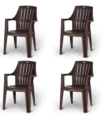 Supreme Turbo Super Plastic Chairs for Home (Set of 4, Globus Brown)