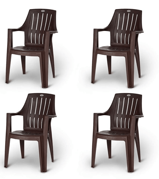 Supreme Turbo Super Plastic Chairs for Home (Set of 4, Globus Brown)
