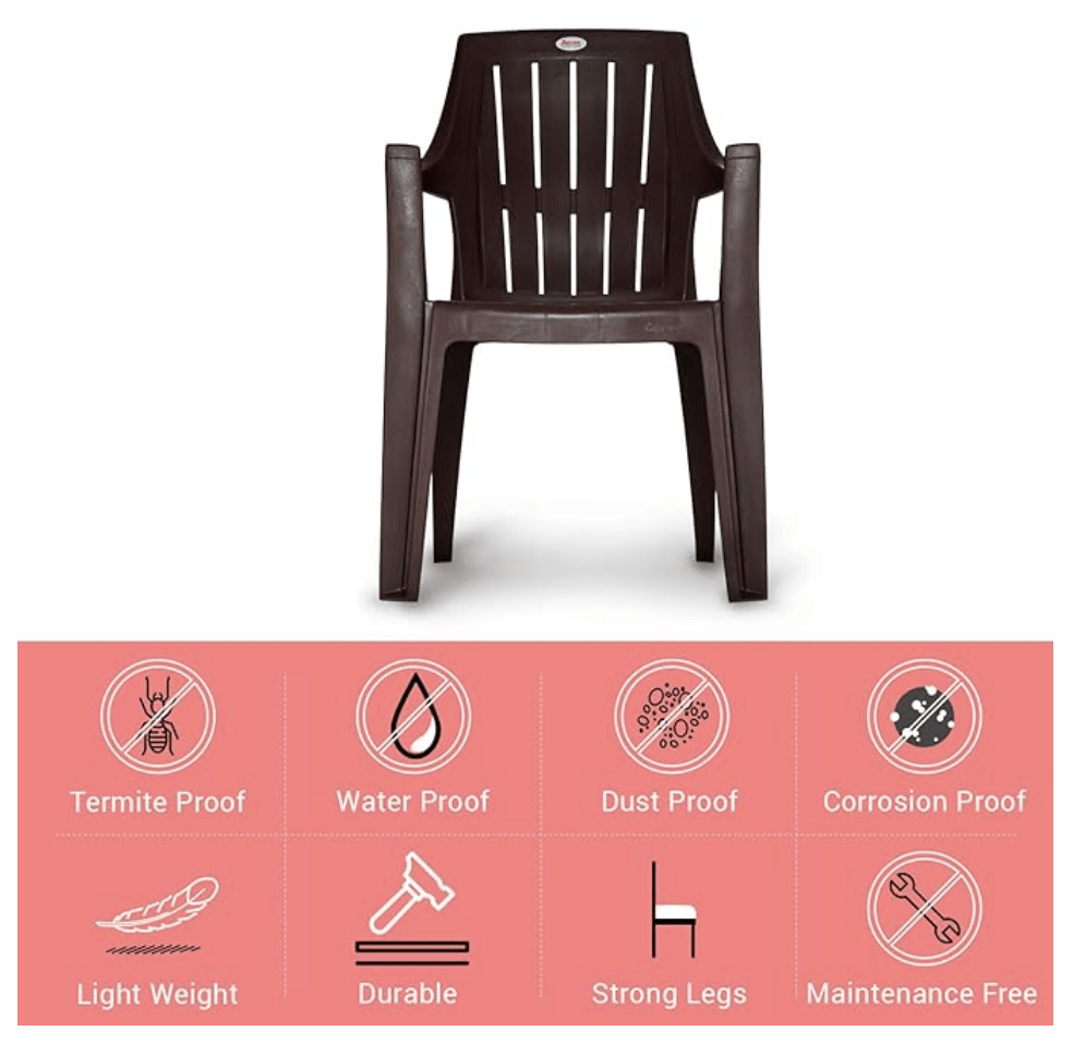 Supreme Turbo Super Plastic Chairs for Home (Set of 4, Globus Brown)