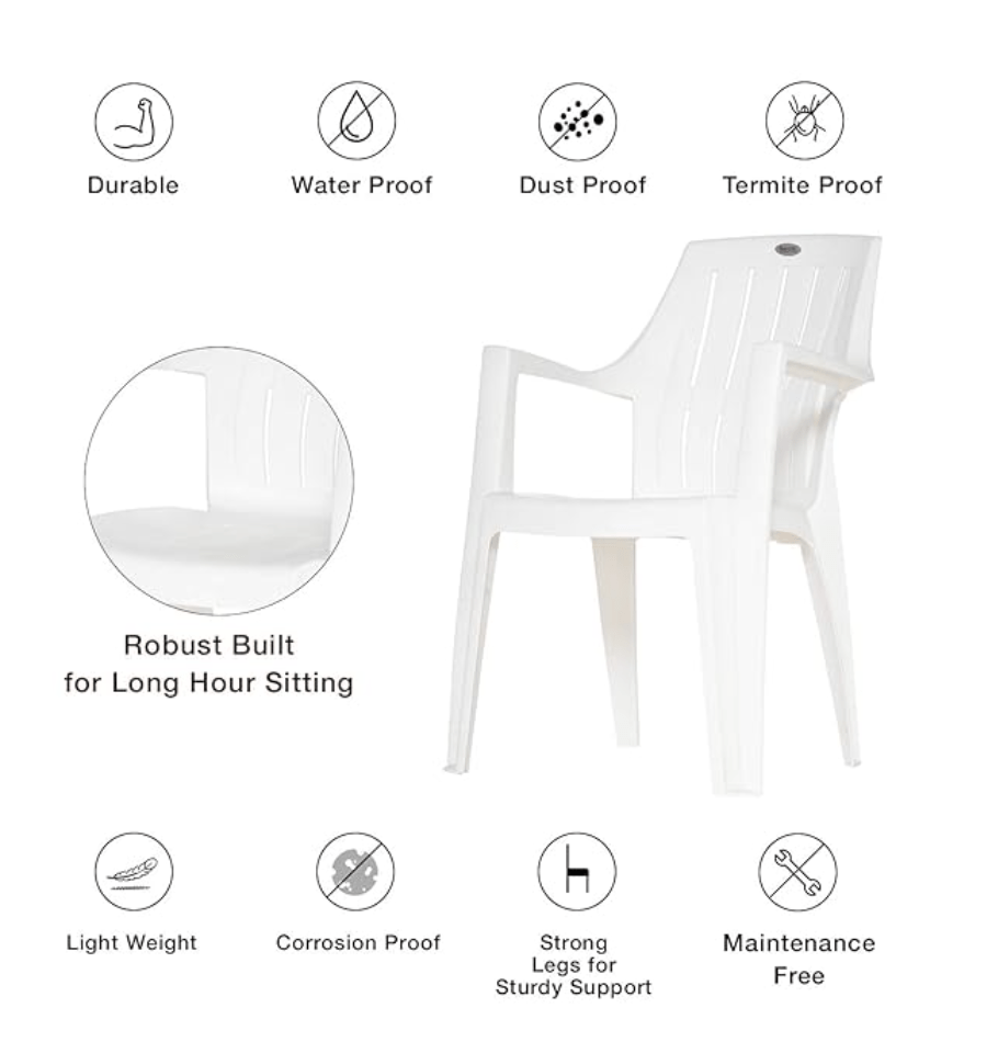 Supreme Turbo Super Plastic Chair (Milky White, Set of 4)