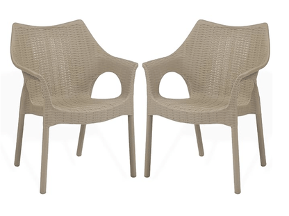 Supreme chairs Cambridge Heavy Plastic Chair | Oversized Arm Chair for Garden and Outdoor | 250Kg Weight Bearing Capacity | 6 Months Warranty (Dark Beige) | Set of 2 Chairs