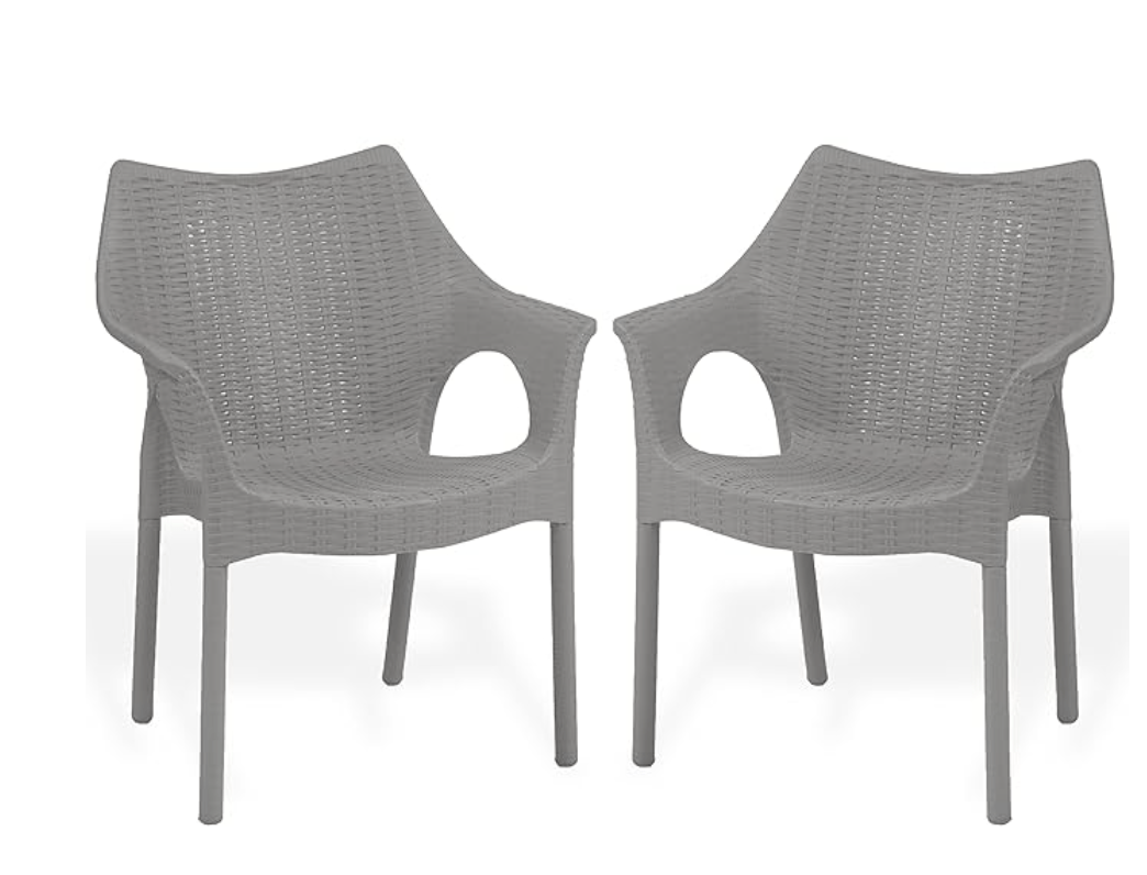 Supreme chairs Cambridge Heavy Plastic Chair | Oversized Arm Chair for Garden and Outdoor | 250Kg Weight Bearing Capacity | 6 Months Warranty (Champagne) | Set of 2 Chairs