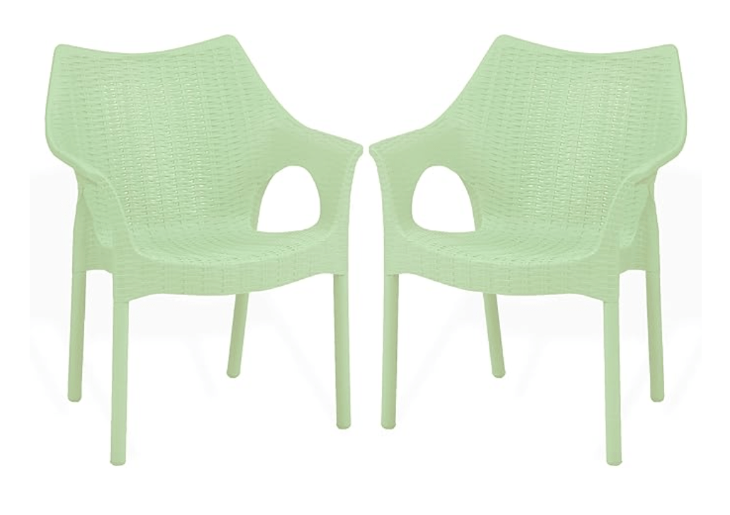 Supreme chairs Cambridge Heavy Plastic Chair | Oversized Arm Chair for Garden and Outdoor | 250Kg Weight Bearing Capacity | 6 Months Warranty (Frosty Green) | Set of 2 Chairs
