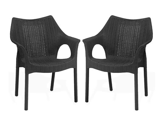 Supreme chairs Cambridge Heavy Plastic Chair | Oversized Arm Chair for Garden and Outdoor | 250Kg Weight Bearing Capacity | 6 Months Warranty (Jet Black) | Set of 2 Chairs