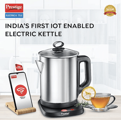 Prestige Smart-1.7 IOT Enabled Electric Kettle with Concealed Element 1.7L, 1500W, Silver Variable Temperature Control Through WiFi