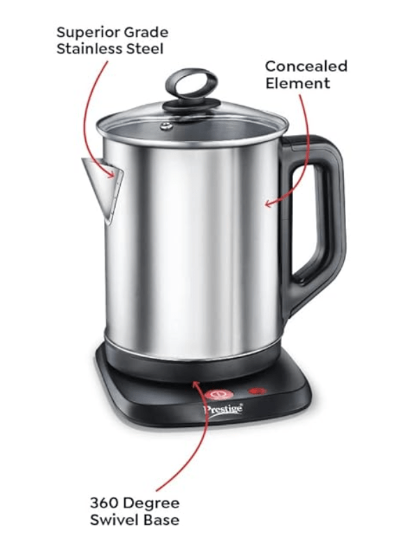 Prestige Smart-1.7 IOT Enabled Electric Kettle with Concealed Element 1.7L, 1500W, Silver Variable Temperature Control Through WiFi