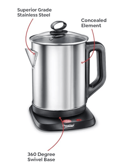 Prestige Smart-1.7 IOT Enabled Electric Kettle with Concealed Element 1.7L, 1500W, Silver Variable Temperature Control Through WiFi