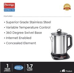 Prestige Smart-1.7 IOT Enabled Electric Kettle with Concealed Element 1.7L, 1500W, Silver Variable Temperature Control Through WiFi-4
