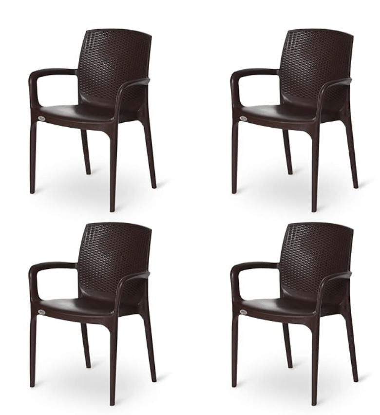 घर, बाहर और बगीचे के लिए सुप्रीम टेक्सास प्लास्टिक कुर्सियाँ (4 का सेट, ग्लोबस ब्राउन) 