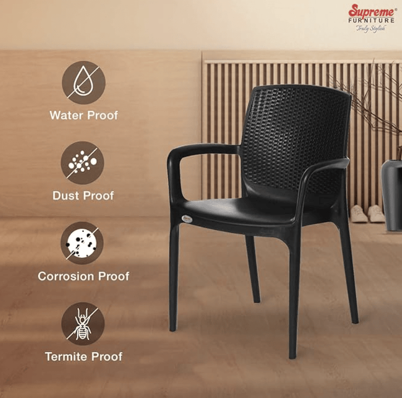 Supreme Texas Plastic Chair (Black, Set of 4)-2