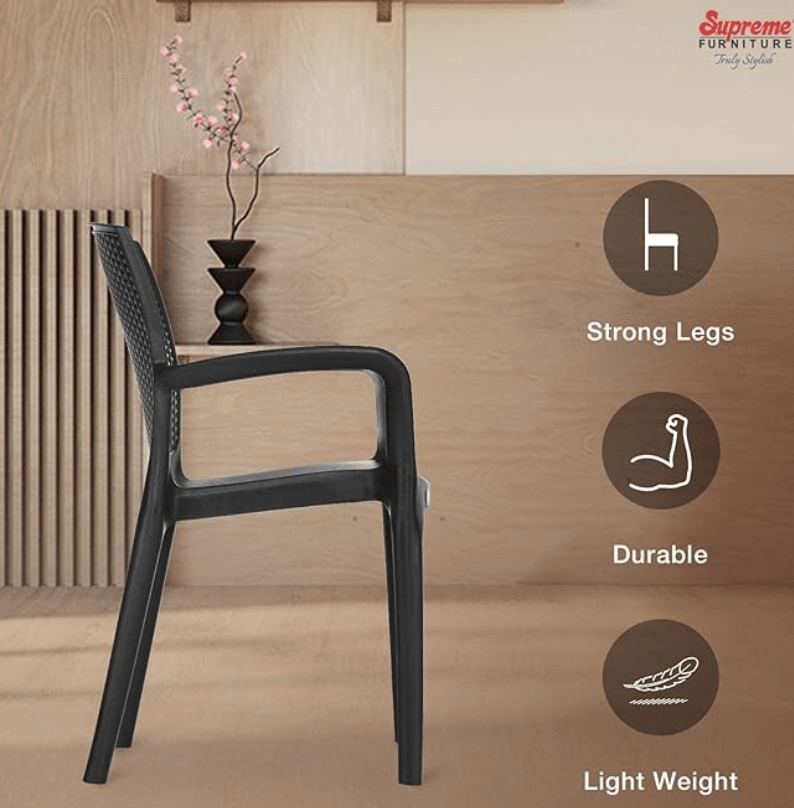Supreme Texas Plastic Chair (Black, Set of 4)-5