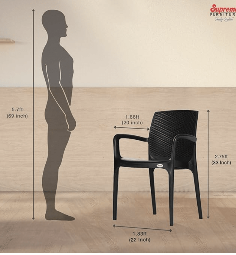 Supreme Texas Plastic Chair (Black, Set of 4)-3