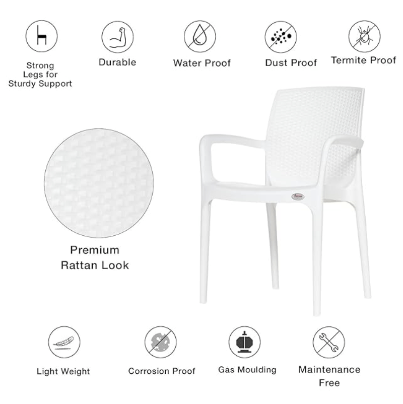 सुप्रीम टेक्सास प्लास्टिक चेयर (दूधिया सफेद, 4 का सेट) 