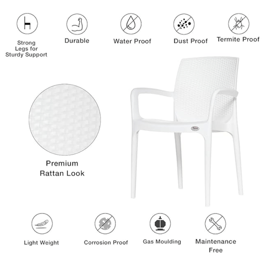 सुप्रीम टेक्सास प्लास्टिक चेयर (दूधिया सफेद, 4 का सेट) 