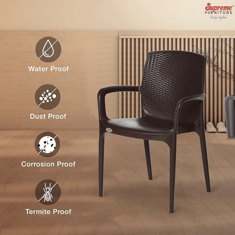 Binani Supreme Texas Heavy Stackable Armchair for Home and Office (Brown, Set of 2)-5