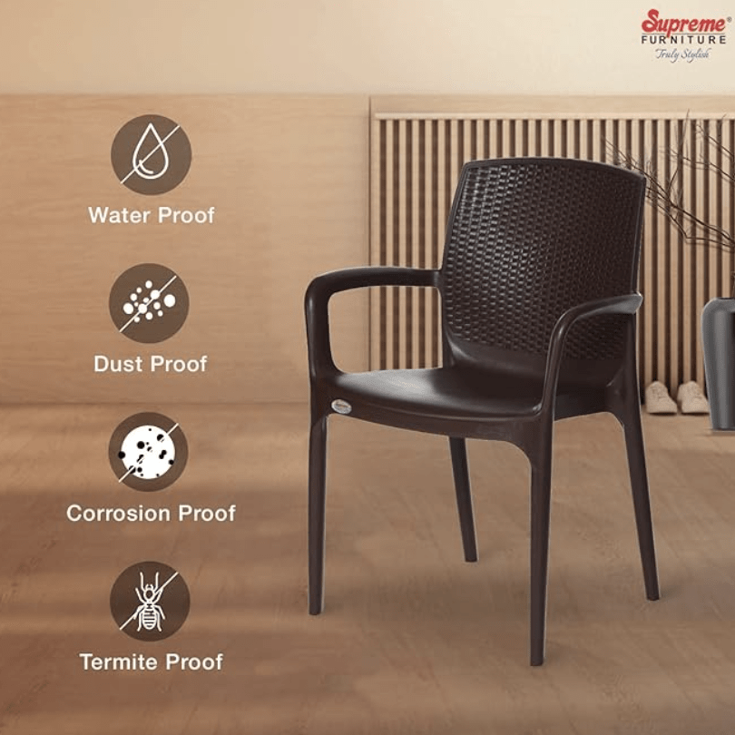 Binani Supreme Texas Heavy Stackable Armchair for Home and Office (Brown, Set of 2)-5