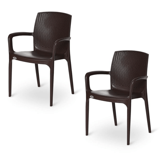 बिनानी सुप्रीम टेक्सास हेवी स्टैकेबल आर्मचेयर घर और ऑफिस के लिए (भूरा, 2 का सेट) 