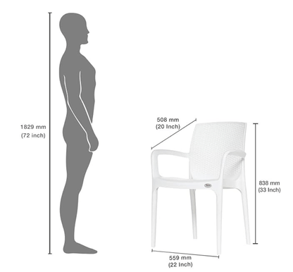 बिनानी सुप्रीम टेक्सास हेवी स्टैकेबल आर्मचेयर घर और ऑफिस के लिए (सफ़ेद, 2 का सेट) 