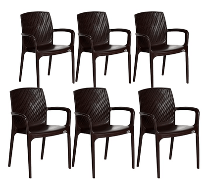 सुप्रीम फर्नीचर टेक्सास प्लास्टिक आर्म चेयर घर, ऑफिस, गार्डन, लिविंग रूम, कैफेटेरिया, रेस्टोरेंट, होटल, रिसॉर्ट, इनडोर और आउटडोर के लिए उपयुक्त (6 का सेट, ग्लोबस ब्राउन) 