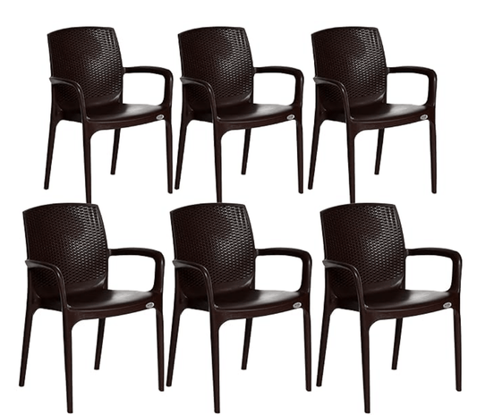 सुप्रीम फर्नीचर टेक्सास प्लास्टिक आर्म चेयर घर, ऑफिस, गार्डन, लिविंग रूम, कैफेटेरिया, रेस्टोरेंट, होटल, रिसॉर्ट, इनडोर और आउटडोर के लिए उपयुक्त (6 का सेट, ग्लोबस ब्राउन) 