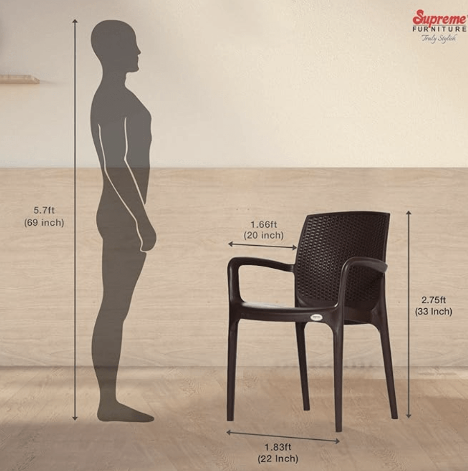 Binani Supreme Texas Heavy Stackable Armchair for Home and Office (Brown, Set of 4)