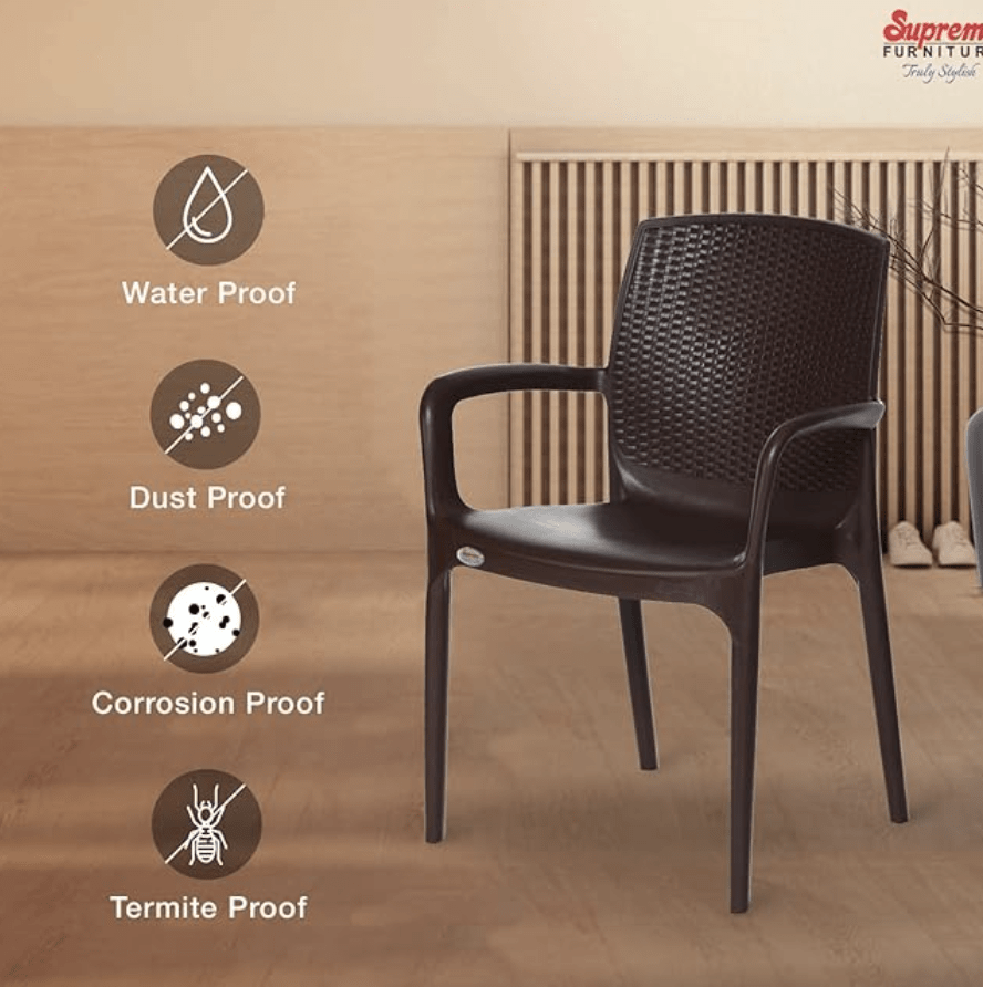 Binani Supreme Texas Heavy Stackable Armchair for Home and Office (Brown, Set of 4)