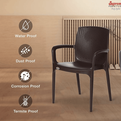 Binani Supreme Texas Heavy Stackable Armchair for Home and Office (Brown, Set of 4)