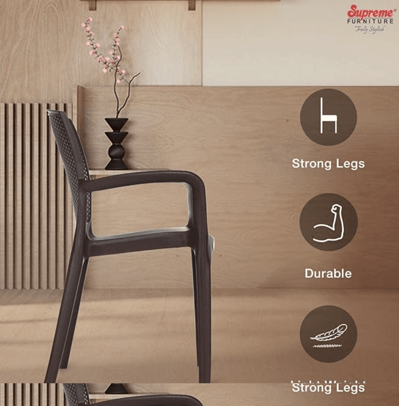 Binani Supreme Texas Heavy Stackable Armchair for Home and Office (Brown, Set of 4)-5