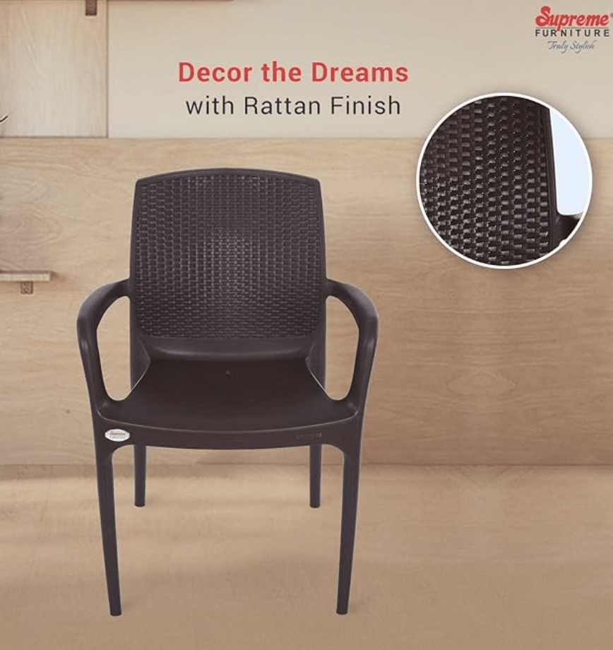 Binani Supreme Texas Heavy Stackable Armchair for Home and Office (Brown, Set of 4)