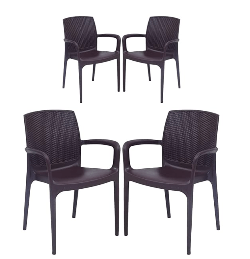 Binani Supreme Texas Heavy Stackable Armchair for Home and Office (Brown, Set of 4)