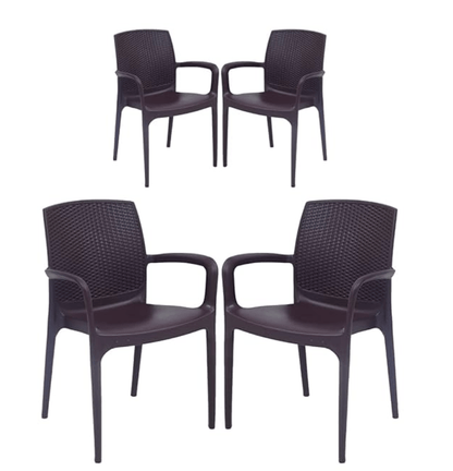 Binani Supreme Texas Heavy Stackable Armchair for Home and Office (Brown, Set of 4)