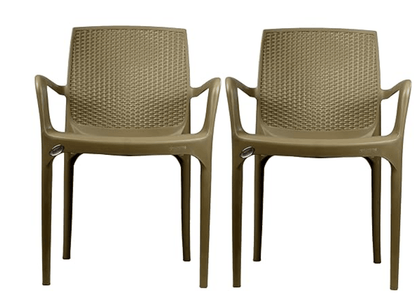 सुप्रीम टेक्सास डिज़ाइनर भारी प्लास्टिक कुर्सियाँ इनडोर | आउटडोर | घर और कार्यालय उपयोग के लिए 2 का सेट (गहरा बेज) 