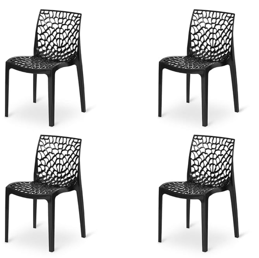 Supreme Web Plastic Chair (Black, Set of 4)