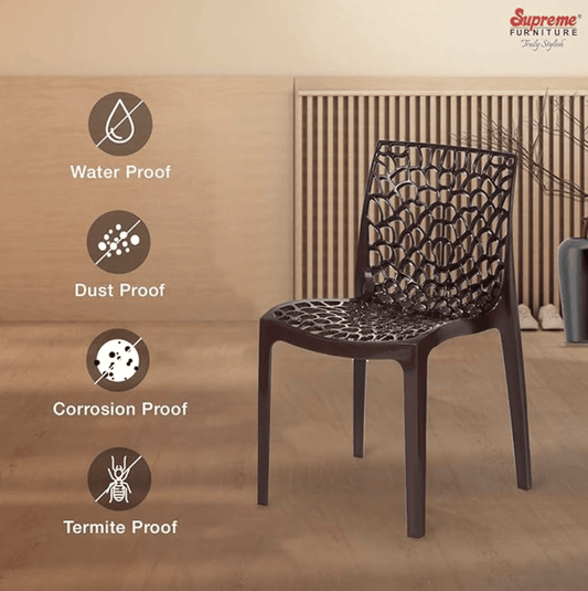 Supreme Web Plastic Chair (Globus Brown, Set of 4), Standard