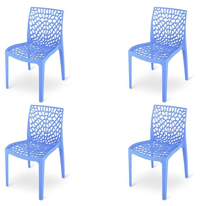Supreme Web Plastic Chairs for Home, Outdoor &amp; Garden (Set of 4, Soft Blue)