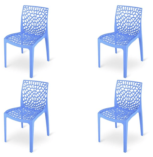Supreme Web Plastic Chairs for Home, Outdoor &amp; Garden (Set of 4, Soft Blue)