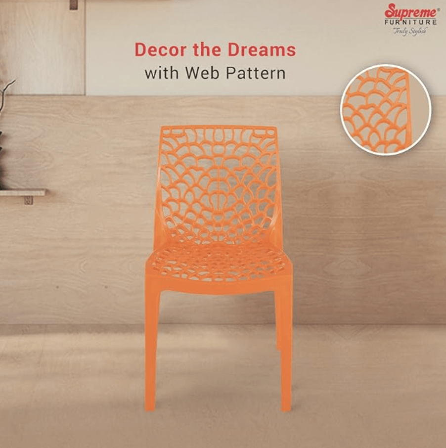Supreme Web Plastic Chair (Orange, Set of 4)