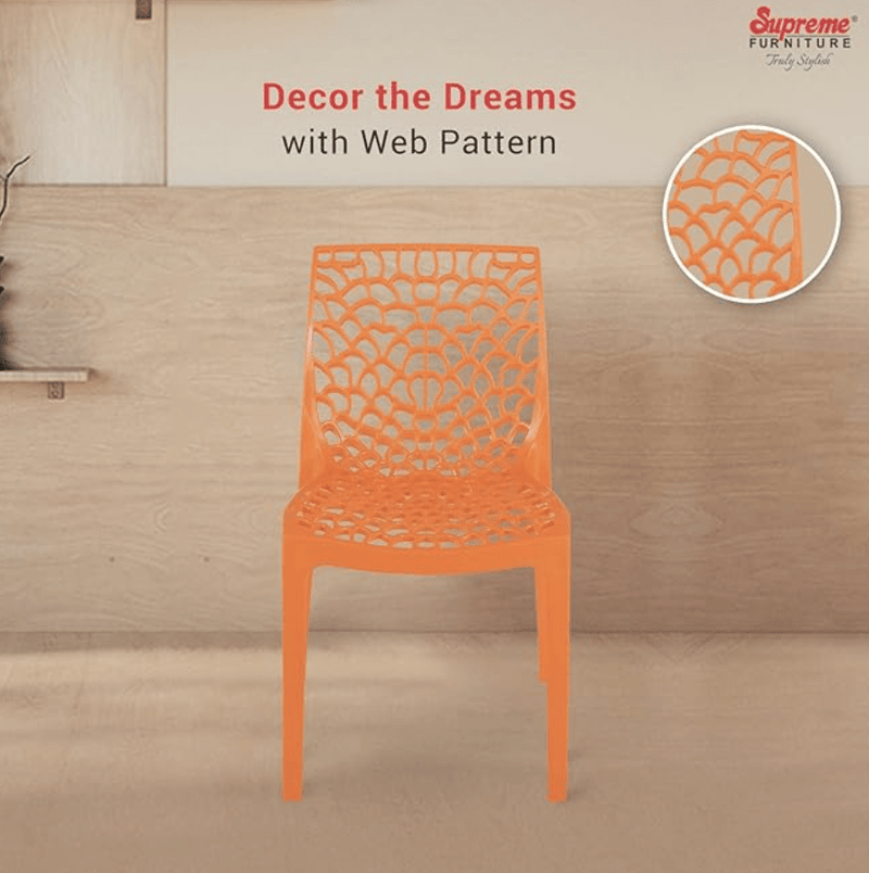Supreme Web Plastic Chair (Orange, Set of 4)-2