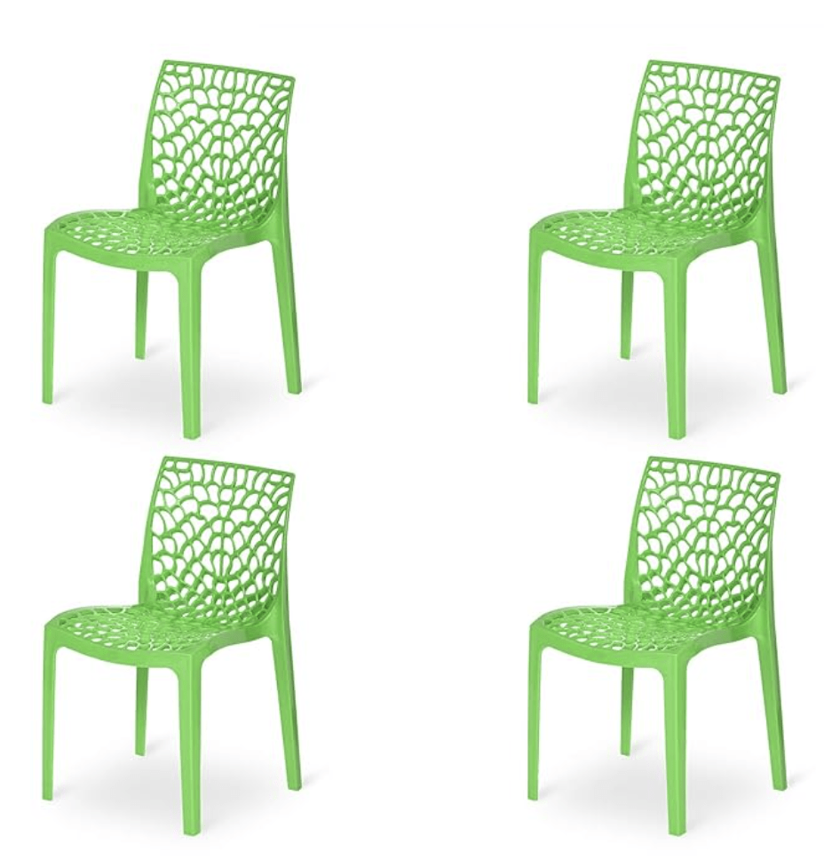 Supreme Web Designer Plastic Chair for Home and Office (Set of 4, Parrot Green)