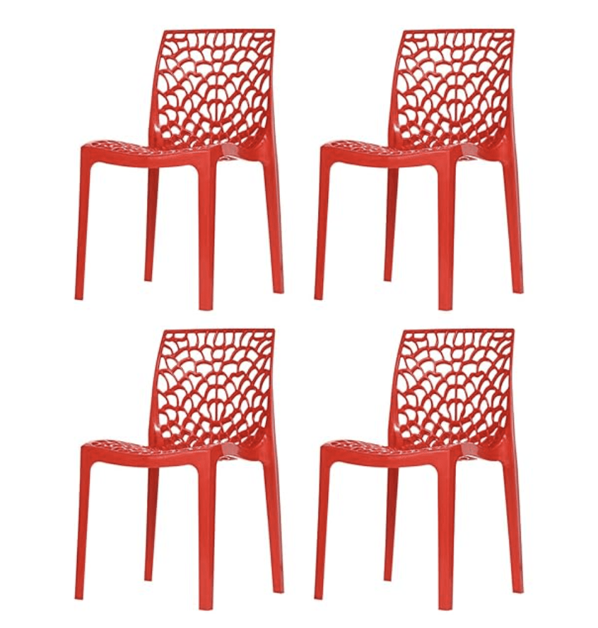 Supreme Web Plastic Chairs for Home, Outdoor &amp; Garden (Set of 4, Coke Red)