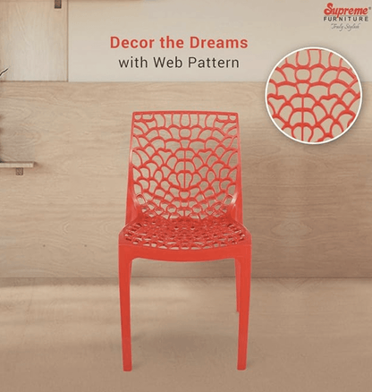 Supreme Web Plastic Chairs for Home, Outdoor &amp; Garden (Set of 4, Coke Red)