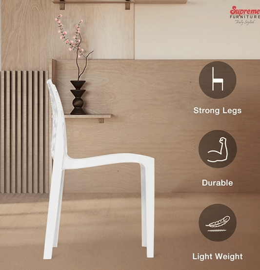 Supreme Web Plastic Chairs for Home, Outdoor &amp; Garden (Set of 4, Milky White)