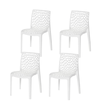 Supreme Web Plastic Chairs for Home, Outdoor &amp; Garden (Set of 4, Milky White)