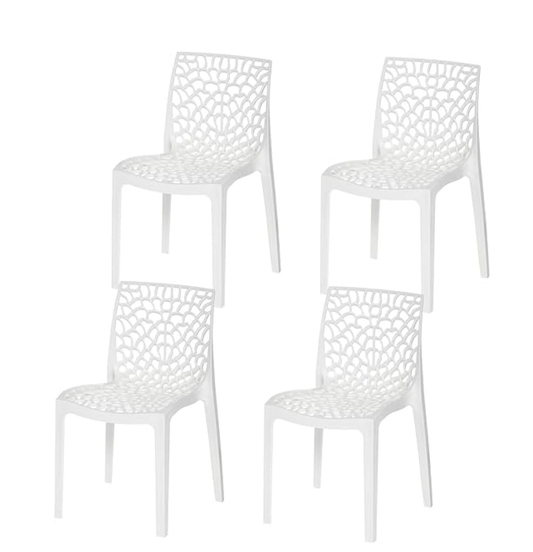 Supreme Web Plastic Chairs for Home, Outdoor &amp; Garden (Set of 4, Milky White)
