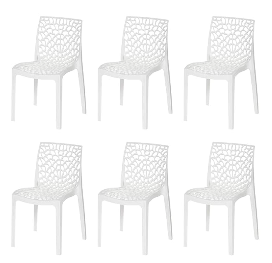Supreme Web Designer Plastic Chair for Home and Office Milky White Pack of 6
