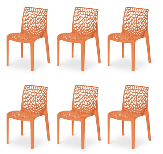 Supreme Web Plastic Chair (Orange, Set of 6)