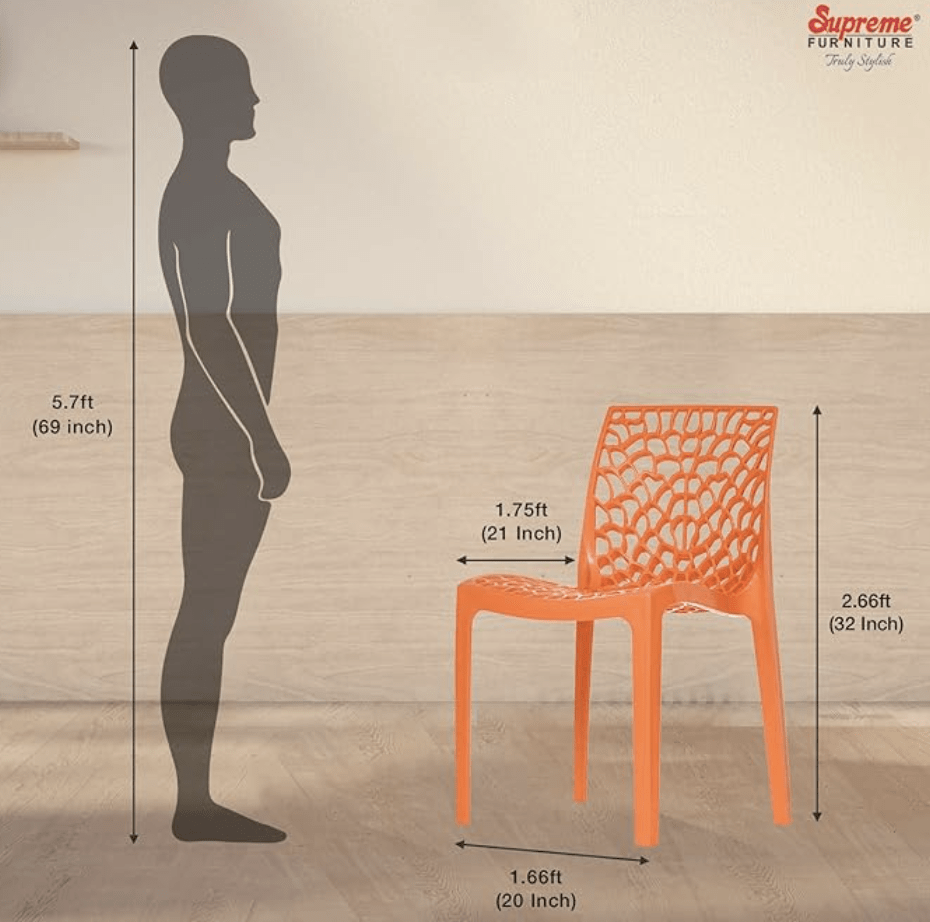 Supreme Web Plastic Chair (Orange, Set of 6)